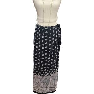Bridgetown Collection Vintage 100% Silk Blue Wrap Skirt Size S Boho Print